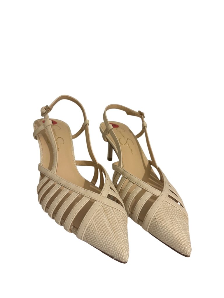 Jessica Simpson Souga Pointed-Toe Cage-Style Strappy Straw-Like Textured Heel 10